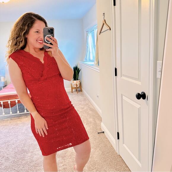 Prosecco Red Sequin Holiday Mini Cocktail Dress 8P - Picture 1 of 11